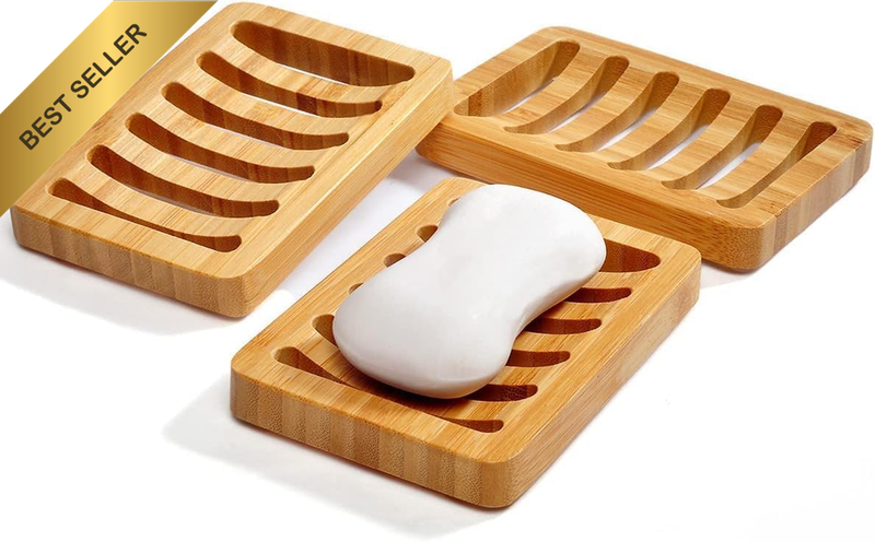 3 Pack Bamboo Soap Dish Bar Soap Holder with Self Draining Tray Natural Waterfal