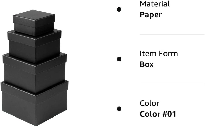 Square Gift Boxes with Lids Set of 4 Black Gift Box Assorted Sizes Nesting Gift
