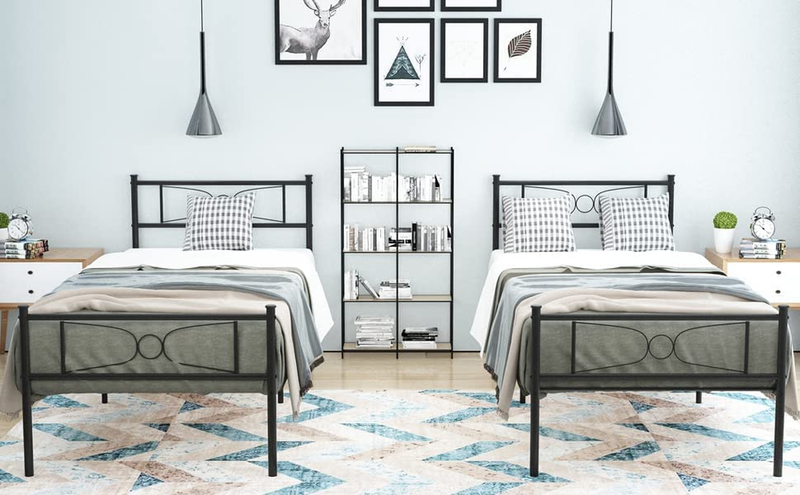 Metal Twin Bed Frames with Headboard for Boys Girls Adults Twin/Single Size Bed