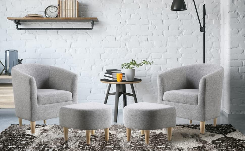 With Ottoman, Modern Comfy Armchair Upholstered Barrel Club Chair A