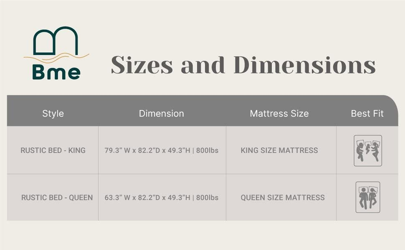 Bme Vivian 14 Inch Deluxe Bed Frame with Headboard - Rustic & Scandinavian Style
