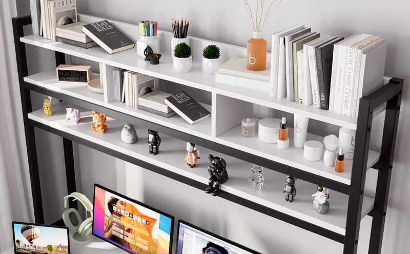 Computer Desk with Hutch Bookshelves, Storage Shelves, Keyboard Tray, Home Offic