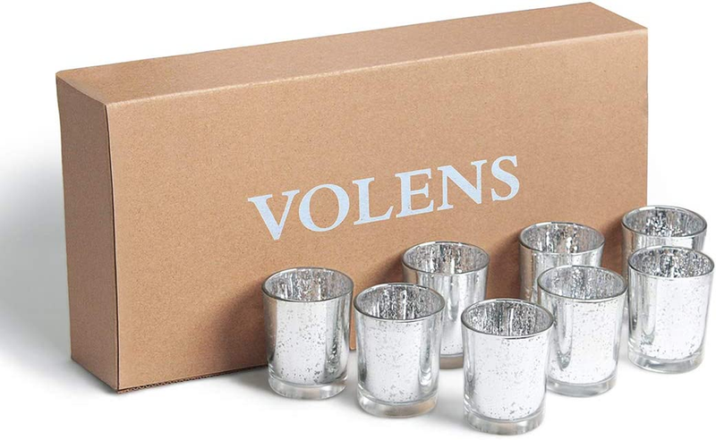 72Pcs Silver Party Decorations, Mercury Glass Votive Candle Holders Set