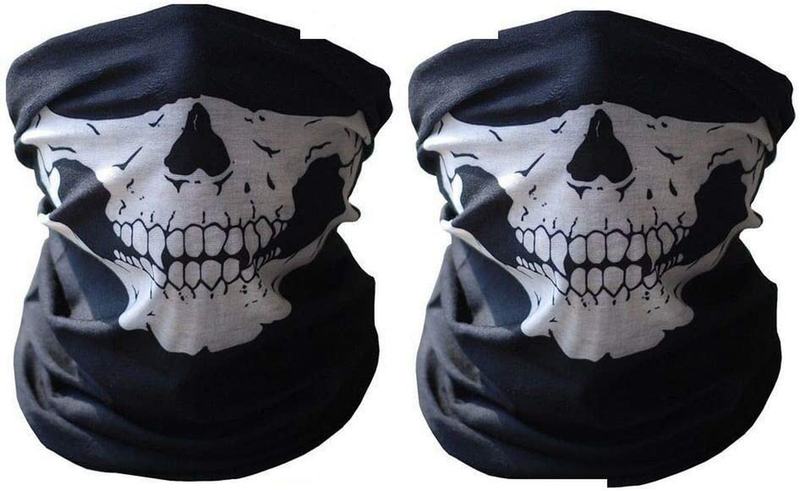 Lnmyic 2 Pcs Motorcycle Face Skull Mask Half Face Motorbike Neck Headwear Outdoo