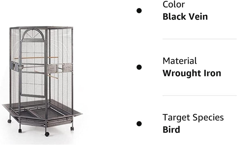 Corner Bird Cage for Cockatiel Parakeet Black and White (Black Vein)