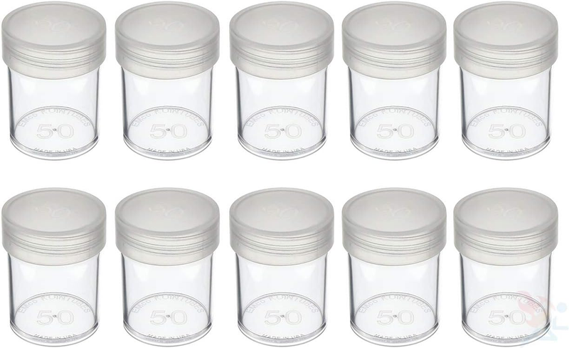 (10) Brand round Clear Plastic (Half Dollars) Size Coin Storage Tube Holders wit