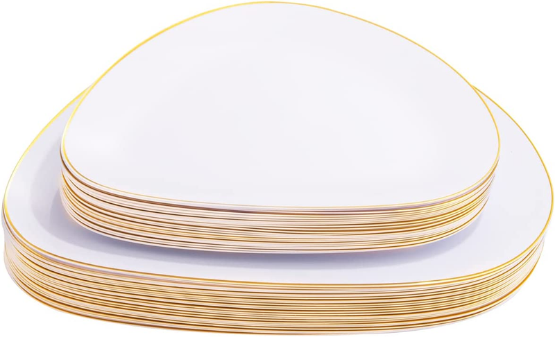 60Pcs White Gold Plastic Plates,Gold Plastic Dinnerware Plates,Triangular Gold P