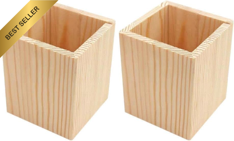 2Pcs Wooden Pen Holder, Rustic Container Wooden Geometric Brush Pot Stationery O