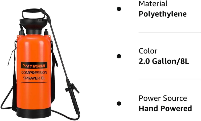 2-Gallon Pump Pressure Sprayer, Pressurized Lawn & Garden Water Spray Bottle wit