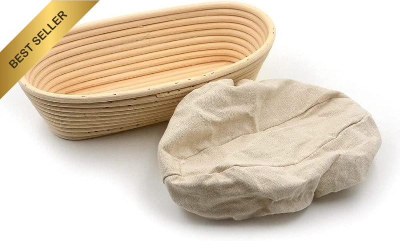 25Cm Oval Banneton Bread Proofing Basket with Linen Liner – Natural Rattan Sourd