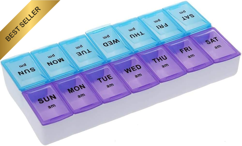 14 Compartment Pill Organizer with Tinted Lids