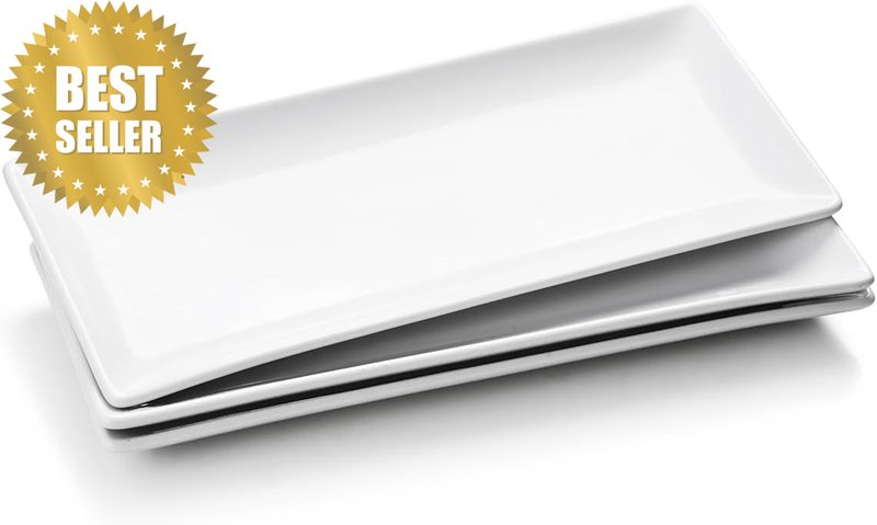 Ceramic Serving Platters Set of 3, White Rectangular Plates 35 Cm / 14 Inch, Lar