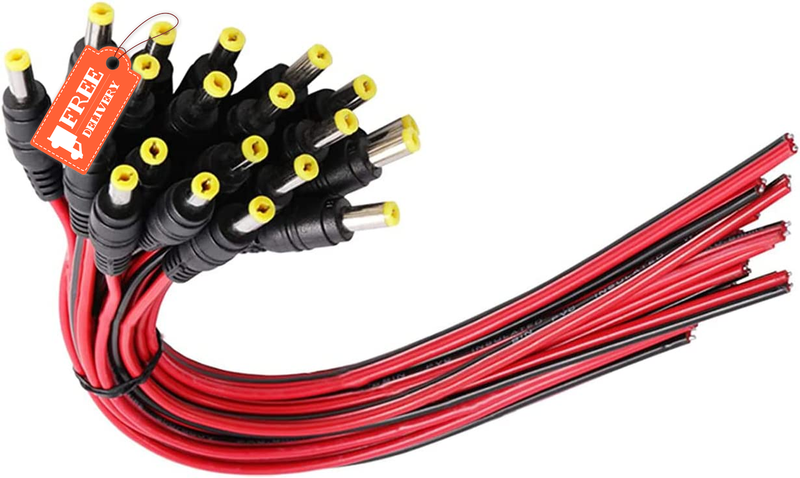 MILAPEAK (Real 18AWG 43X2Pcs Wires) 20Pcs Male DC Power Pigtail Cable, 12V 5A DC