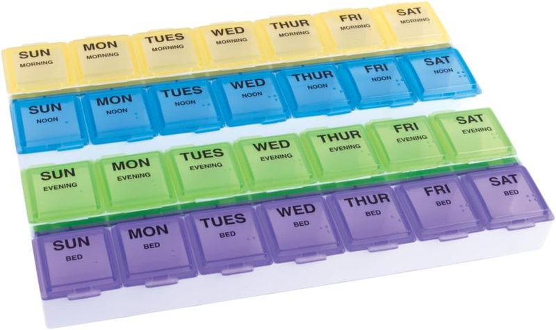 7 Day Pill Organizer 4 Times a Day Weekly Medicine Case Vitami...