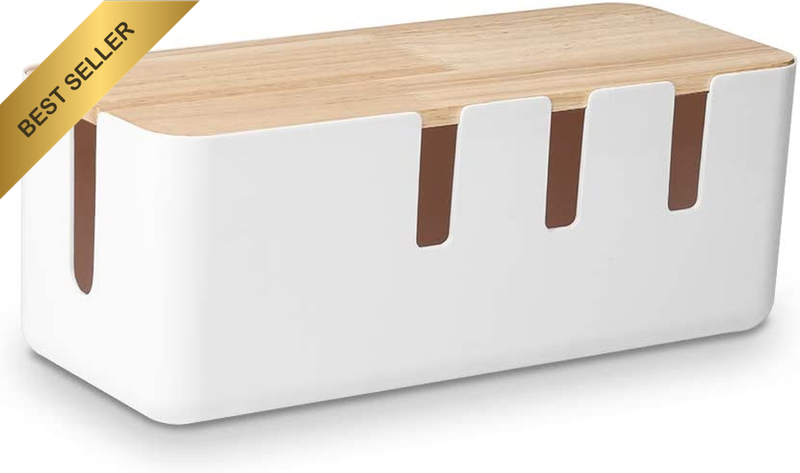 Cable Management Box with Wood Lid, 30.5Cm Lx12.5Cm Wx11.5Cm H