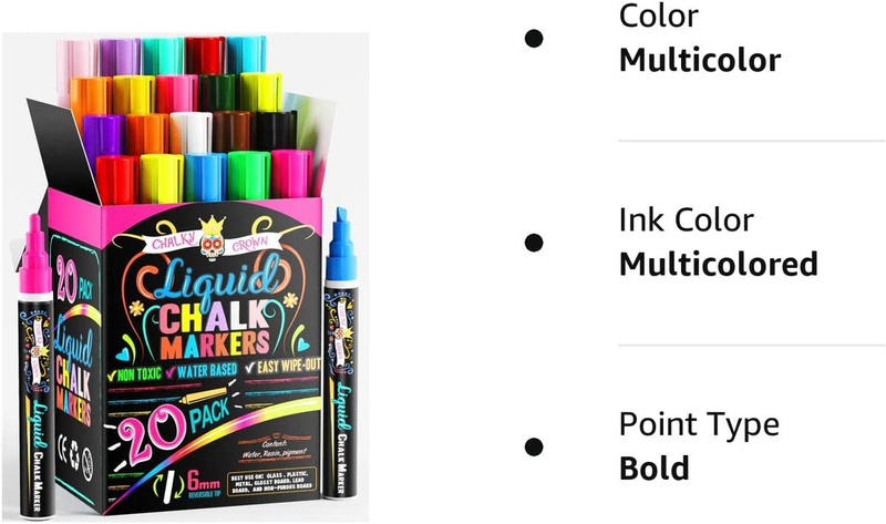 Bold Chalk Markers - Dry Erase Marker Pens - Liquid Chalk Markers for Chalkboard