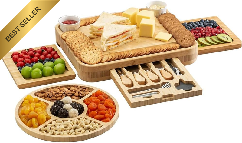 Bamboo Cheese Board, Bamboo Charcuterie Platter, Large Grazing Board Set with Se
