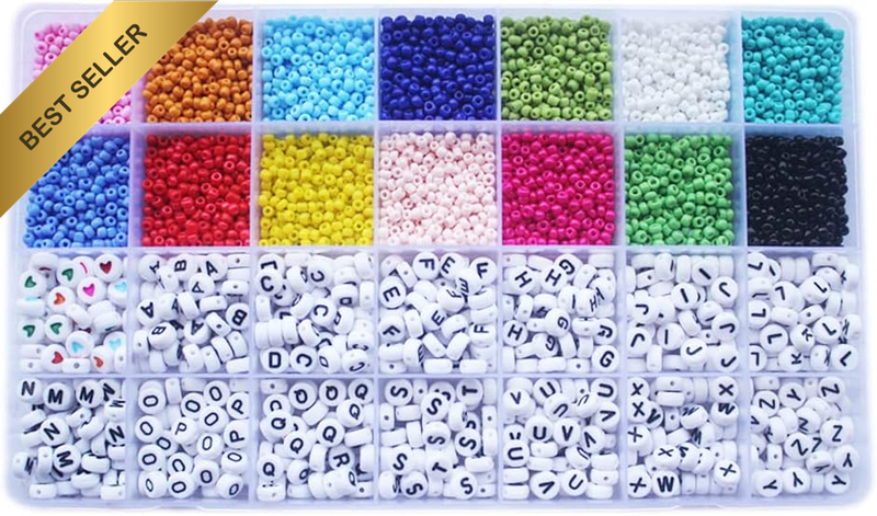 Craft Beads Kit, 4300Pcs 3Mm Glass Seed Beads and 700Pcs Letter Beads for Friend