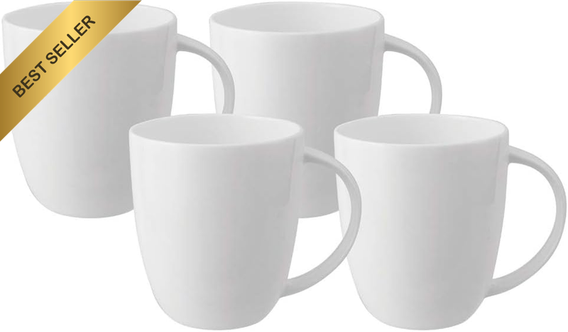 Fine Bone China Mugs Set of 4, 420 Ml Capacity, White