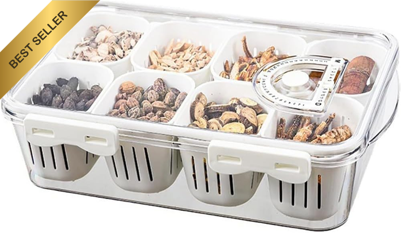 Snackle Box Container with Lid & Handle – 8 Compartment Divided Serving Tray, Po