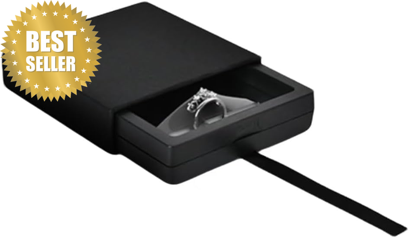 Slim Ring Box, Thin Unique Sliding Lid, for Surprise Engagement Proposal (Black,