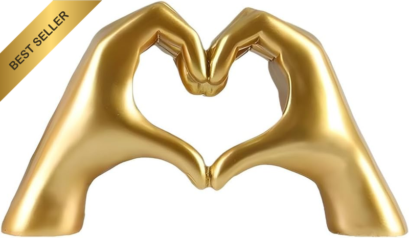Golden Resin Heart Hands Sculpture, Love Hand Gesture Ornaments, Romantic Passio