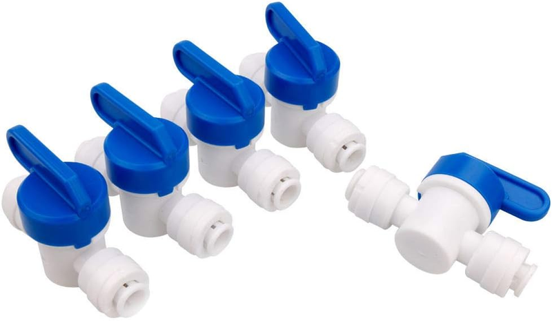 Inline Shut off Ball Valve 3/8 Inch OD Tubing&Hose&Pipe Use Plastic Quick Connect Fittings for Water Purifier RODI System (Pack of 5)