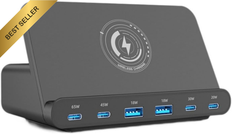 160W USB C Charger 6 Port Desktop Fast Charging Station with Wireless Pad