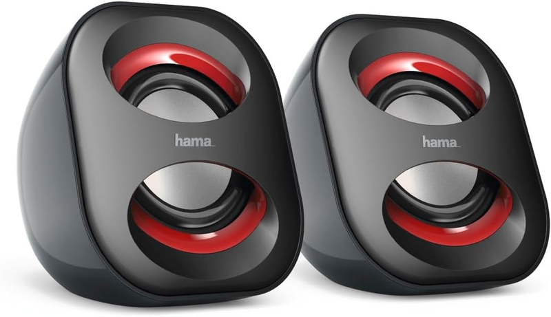 Hama Sonic Mobil PC Speakers X2 | USB3.0 | 3.5 Mm Jack | 3 Watt Active Speakers | Black/Red