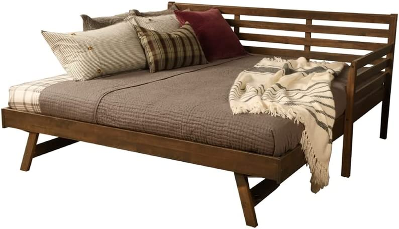 Boho Wood Daybed with Pop up Trundle in Walnut Brown Finish