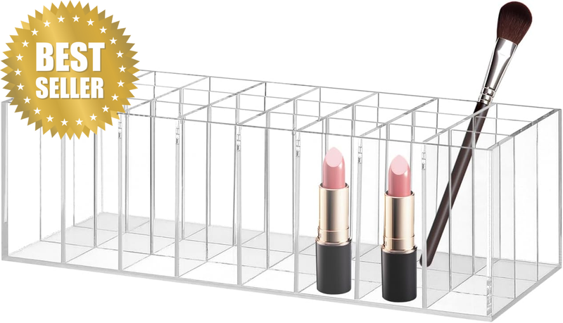 Lipstick Organiser - 24 Grids Clear Acrylic Makeup Holder - Cosmetic Storage Dis