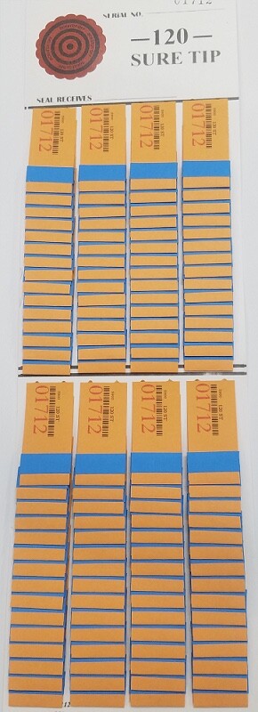 "1"  #120 Sure Tip Board (01-120)  Bingo/Jar Tickets Free Shipping USA