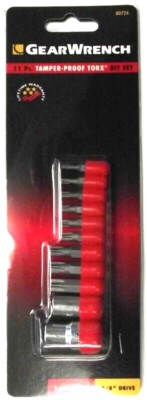 GearWrench 80724 Torx Tamper-Proof 11 Piece Bit Set 1/4'' Drive 3/8'' Drive