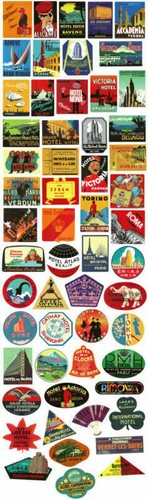 56Pcs Luggage Suitcase Hotel Travel Sticker Pack Lot Traveler Vtg Old Look Style