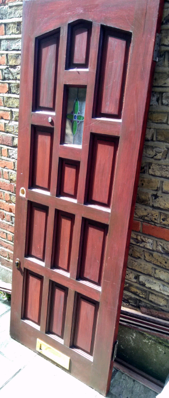 Victorian Style Wood Timber Exterior Front Door With Stained Glass In