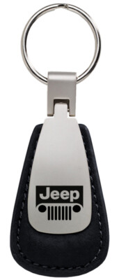 Jeep Grill Leather Tear Drop Key Ring (Black)