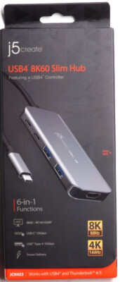 j5create USB4 8K60 Slim Hub - 6 in 1 USB4 Hub with 8K60/4K144 HDMI, PD Charging,