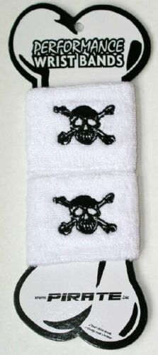Pirate skull sweatband wristband pair sweat band WHITE 