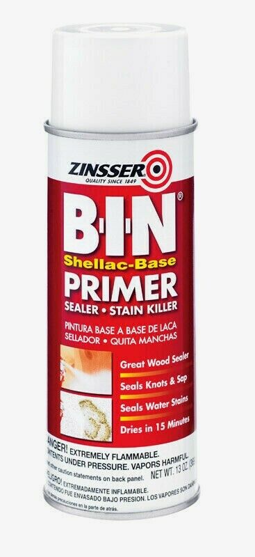 Zinsser B-I-N 13 oz. Primer & Sealer Shellac-Based Spray White Glossy 1008 NEW!!
