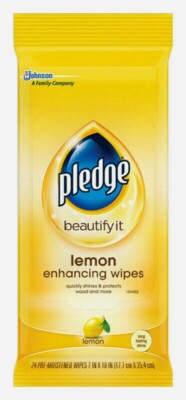 Pledge Lemon Furniture Polish Pre-Moistened Wipe 24ct  Shine Protect 72807