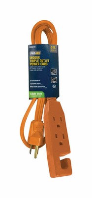 Projex  Indoor  3 ft. L Orange  Triple Outlet Cord