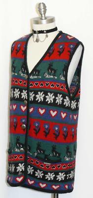 WOOL & COTTON ~ RED BLUE GREEN BLACK ~ Women Austria Dress Sweater Jacket VEST M