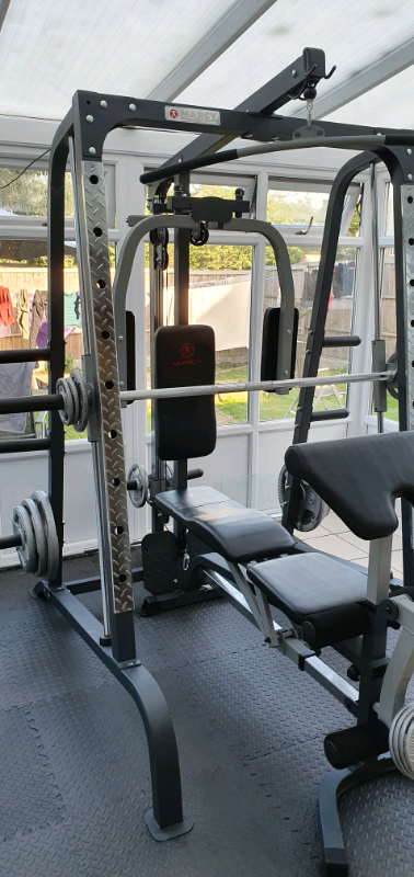 MARCY SM4000 DELUXE HOME GYM SMITH MACHINE WITH 140KG WEIGHT SET & BEN