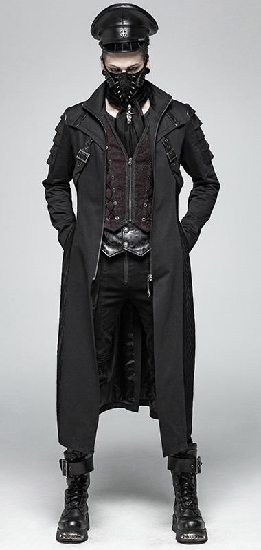 PUNK RAVE LANG MANTEL GOTHIC PUNK DANDY MILITÄR WARRIOR RÜSTUNG RIEMEN PUNKRAVE HERREN