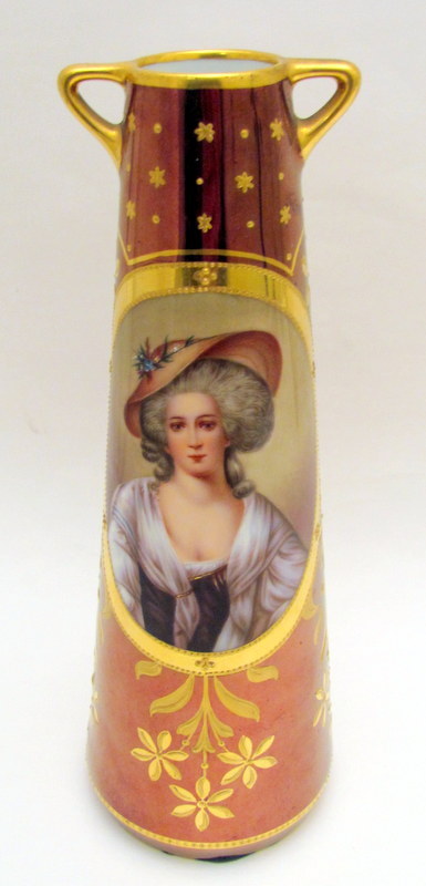 Antique Hand Painted Dresden Richard Klemm Female Vigelehen Portrait Vase 1900