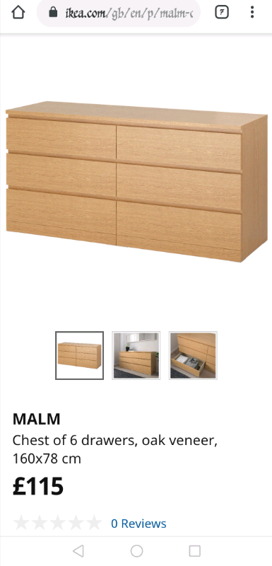 Ikea Malm Drawer Unit In Oak Veneer Excellent Condition In