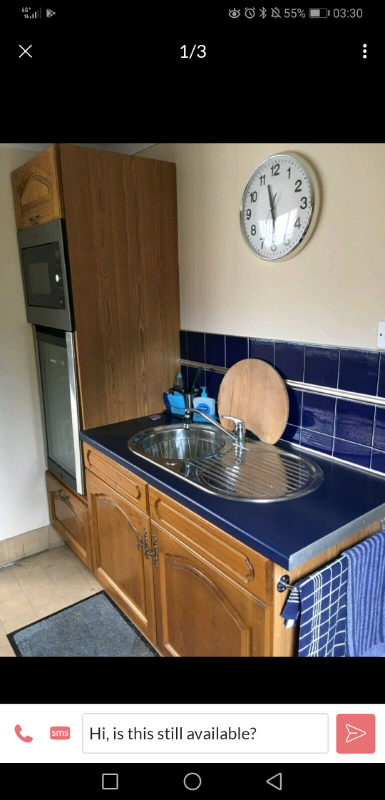 Used Medium Oak kitchen cabinets, worktop, sink unit with ...