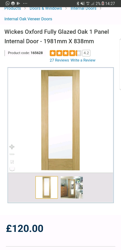 Wickes Oxford Fully Glazed Oak 1 Panel Internal Door 1981mm X
