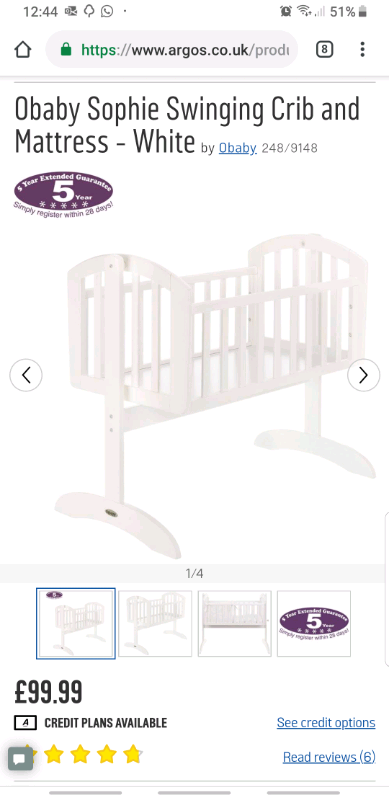 Furniture White Obaby Sophie Swinging Crib And Mattress