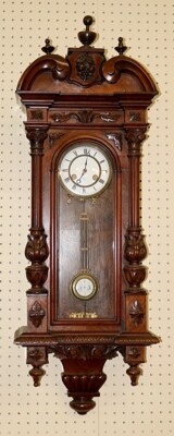 Antique German Carved Walnut Wall Clock By Junghans